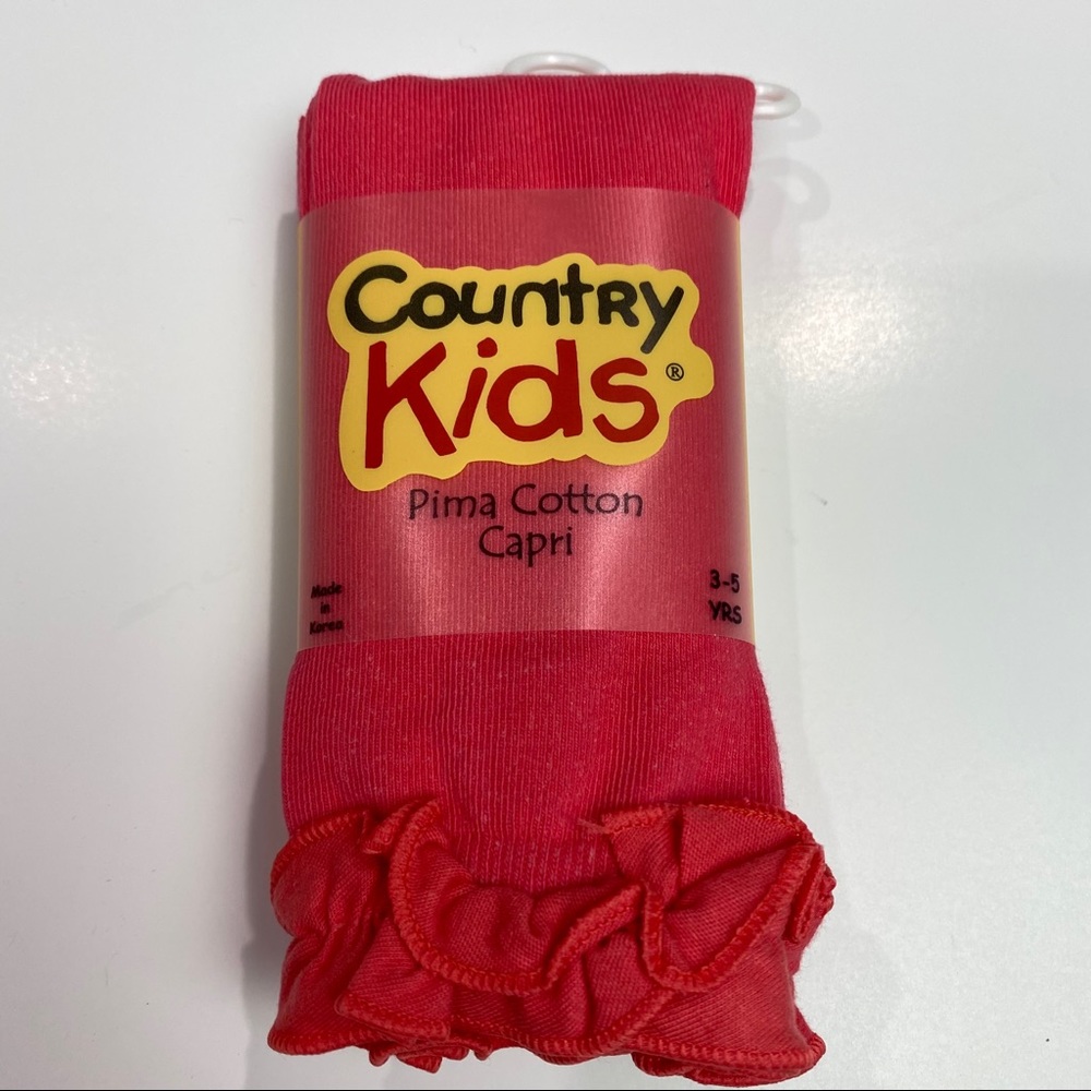 💲Country Kids coral red ruffled cotton capris 3-5